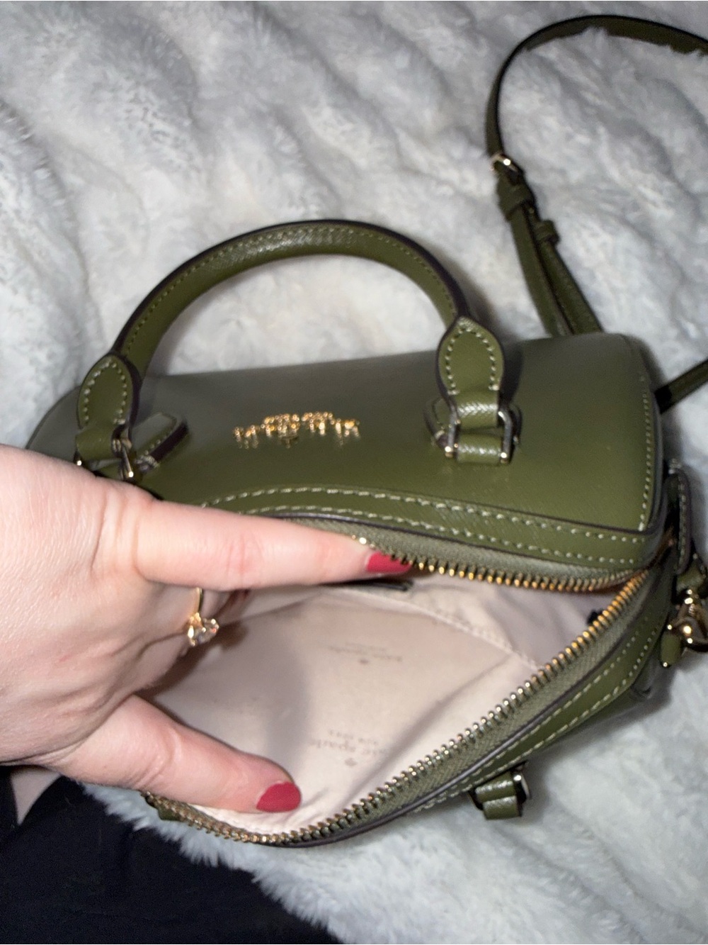 kate spade olive green crossbody satchel with gold hardware - Picture 6 of 7